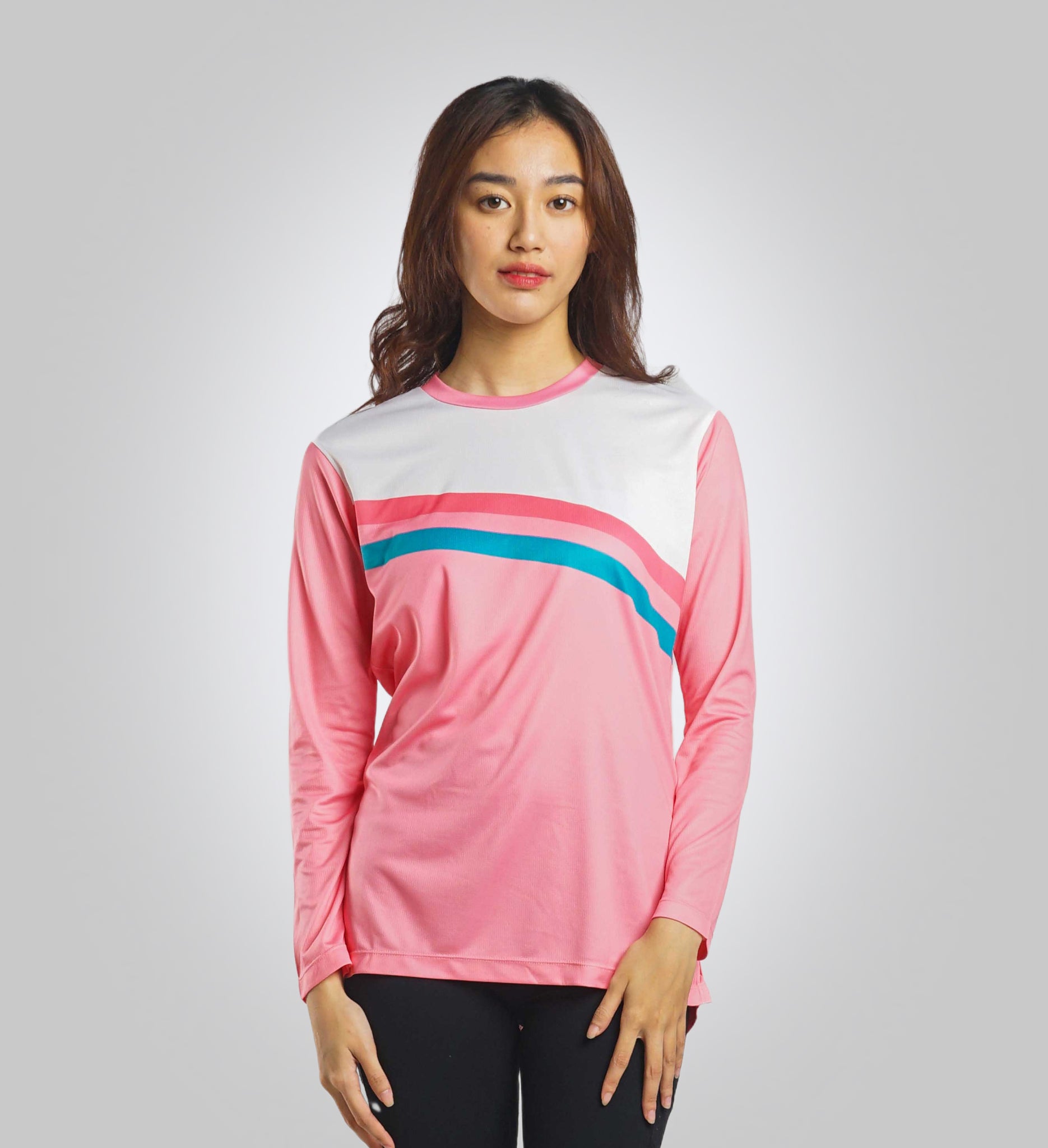Camiseta de manga larga con rayas rosas