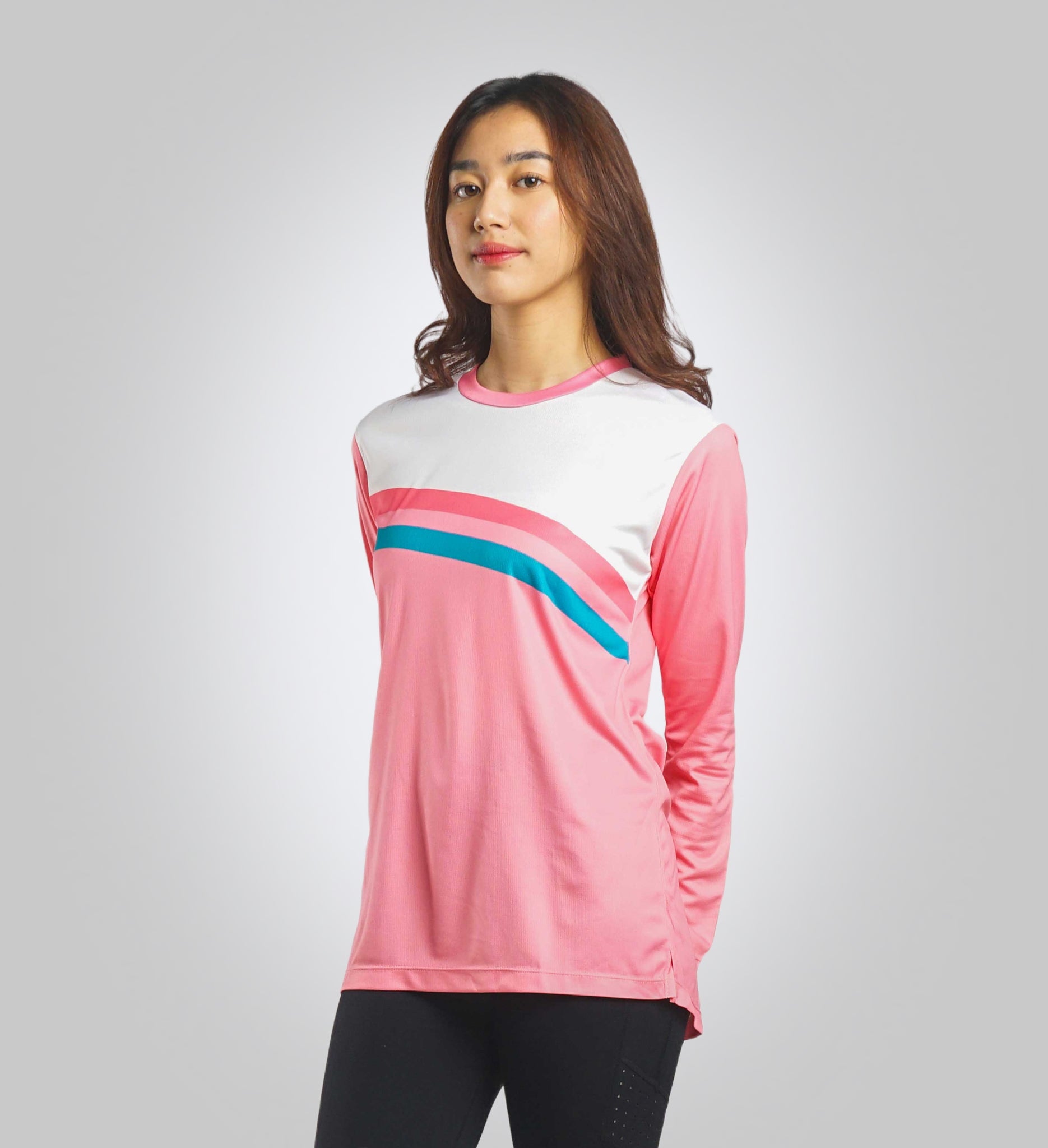 Camiseta de manga larga con rayas rosas