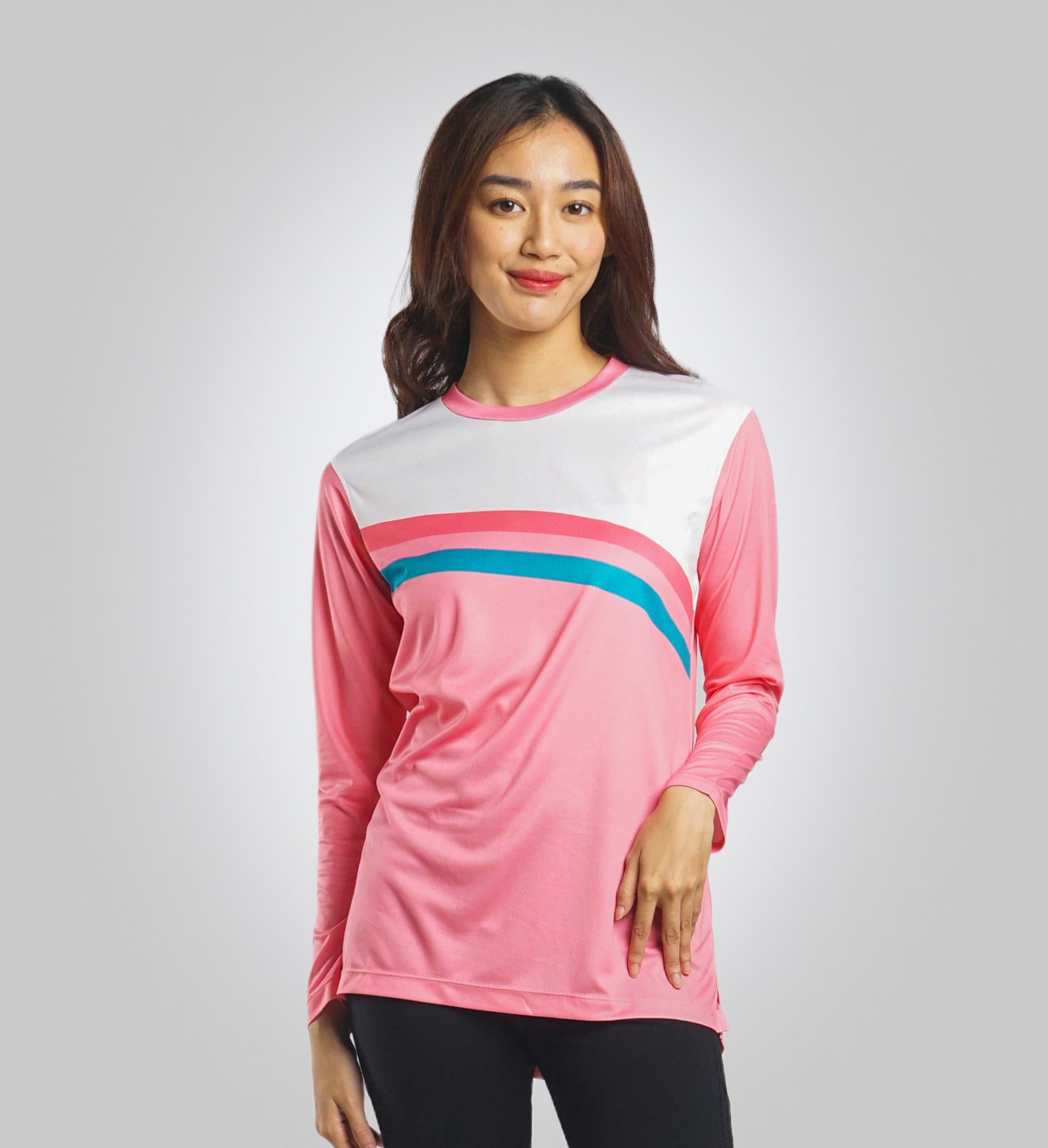 Camiseta de manga larga con rayas rosas
