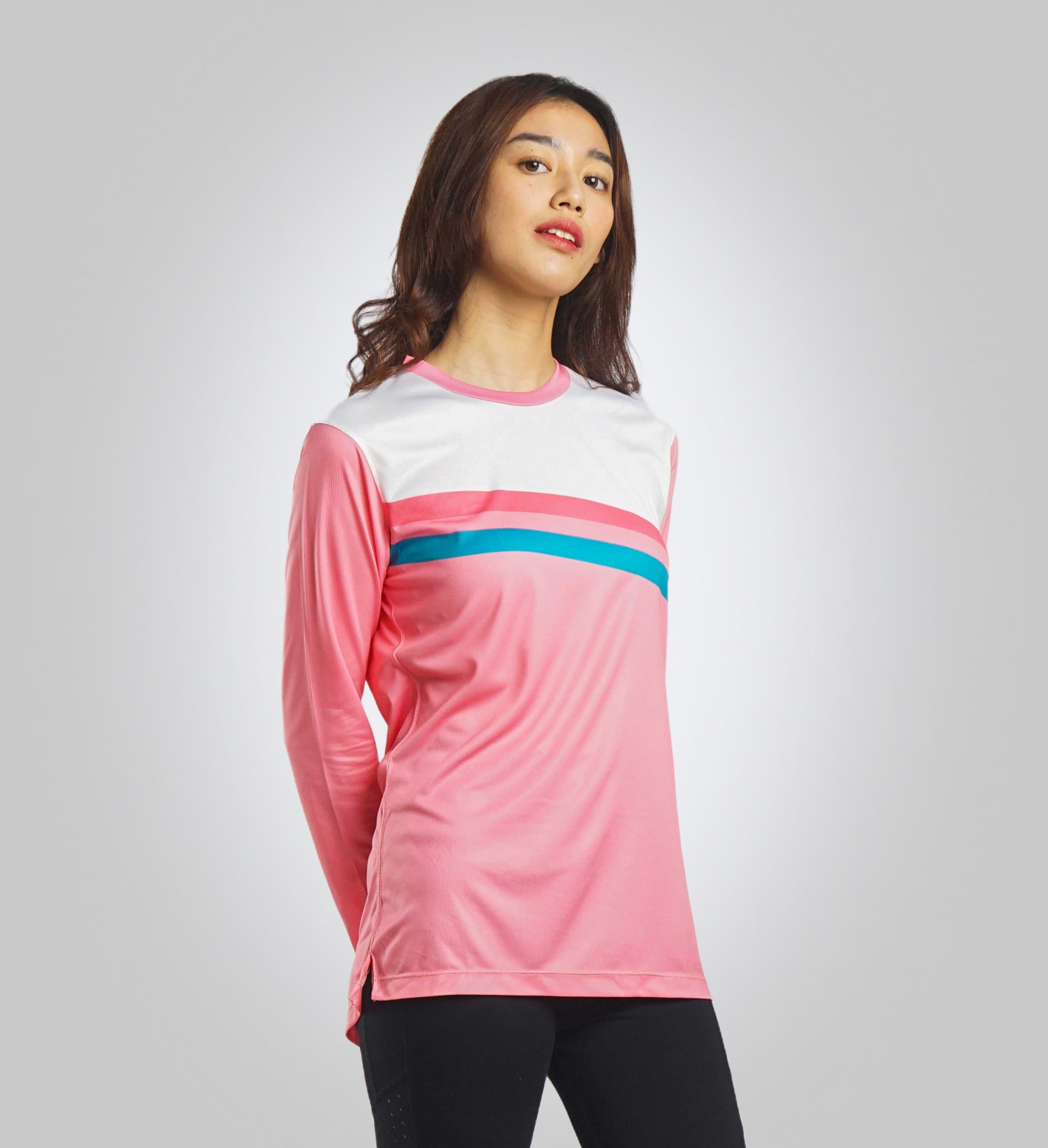 Camiseta de manga larga con rayas rosas